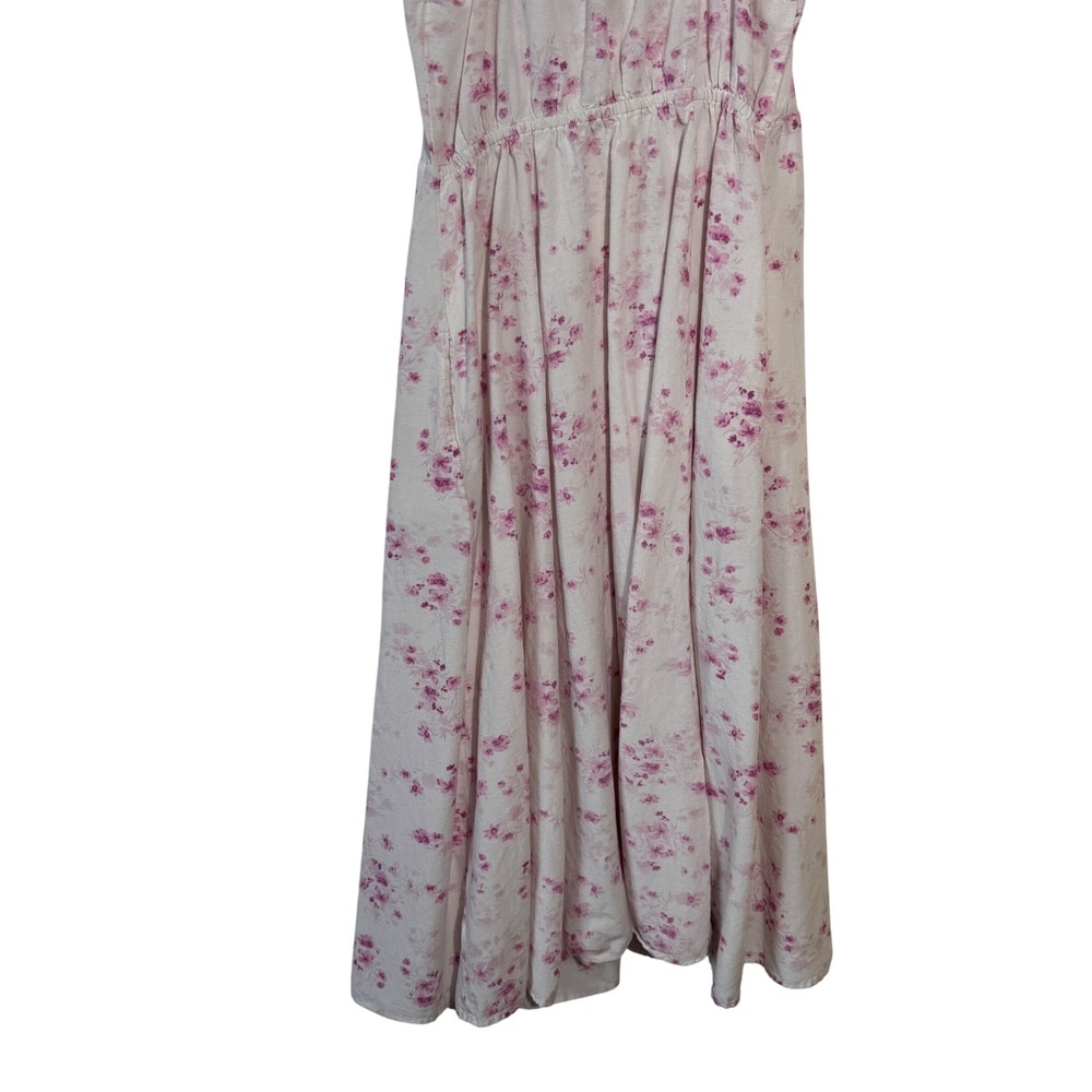 Sim Sam Floral Babydoll Midi Dress Women Size L Linen Blend Cottagecore Romantic - Picture 9 of 16
